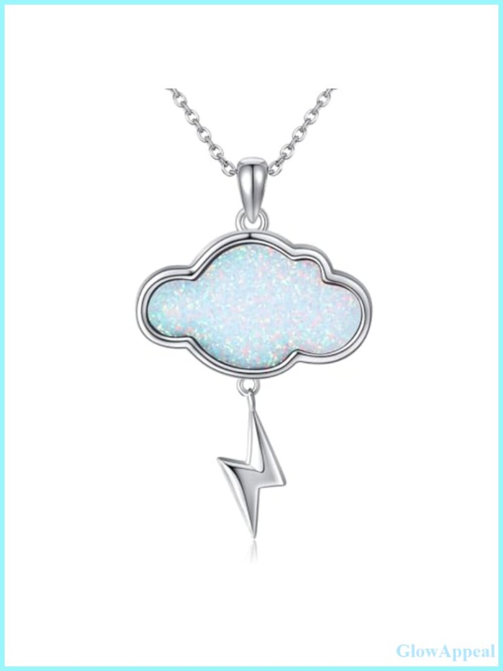 925 Sterling Silver Opal Cloud Lightning Bolt Pendant Necklace